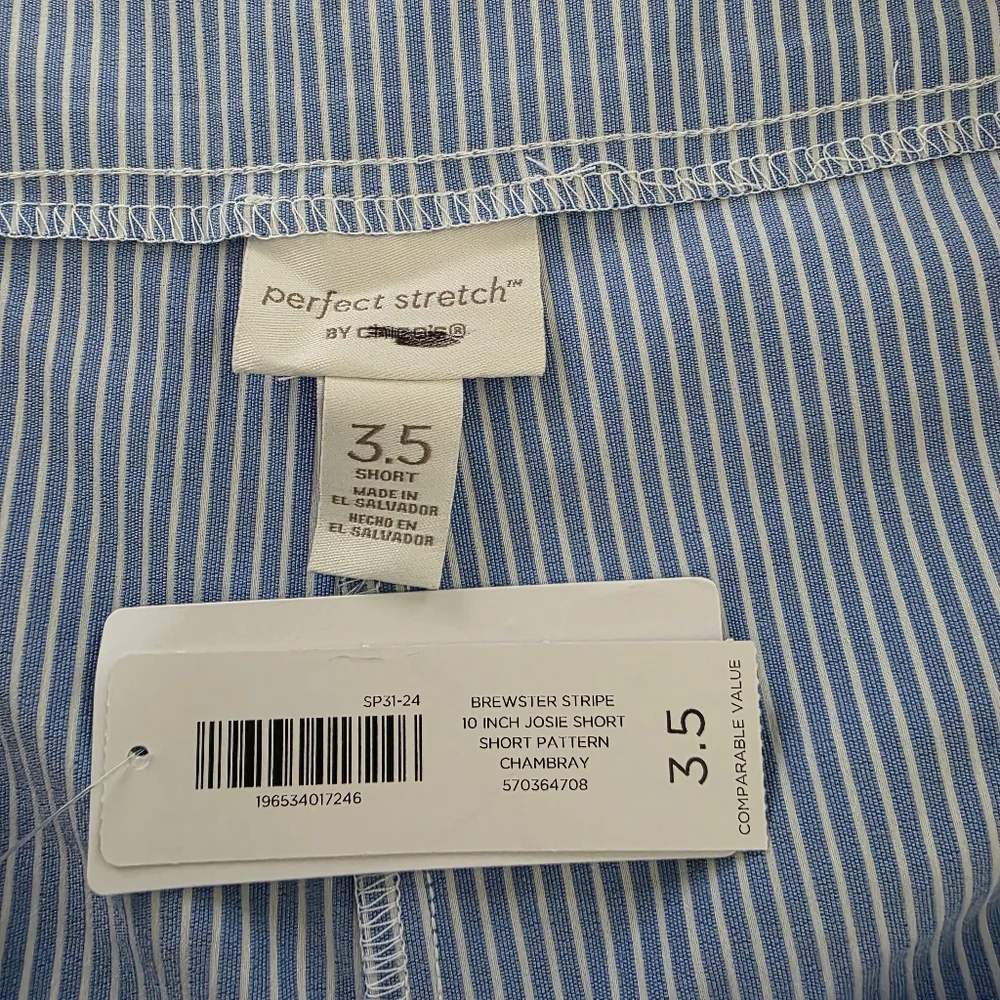 NWT Chico's Perfect Stretch Josie Slim Striped Chambray Shorts Size 18